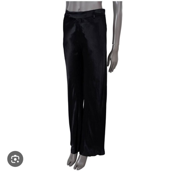 ETRO 2022 Satin Flared Black Wide-Leg Black Viscose Elegant Trouser Pants - Picture 15 of 15